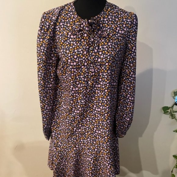 Draper James Floral Shift Dress – Tie Neck, Flounce Hem, Size XS - Picture 2 of 5